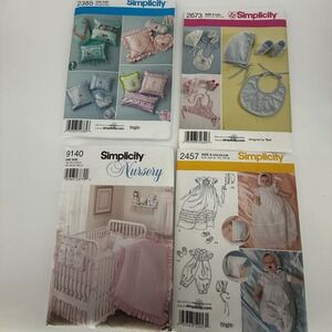 4 LOT! Simplicity 9140~2457-2673-2385 Baby Blankets Clothing Pillow Bib